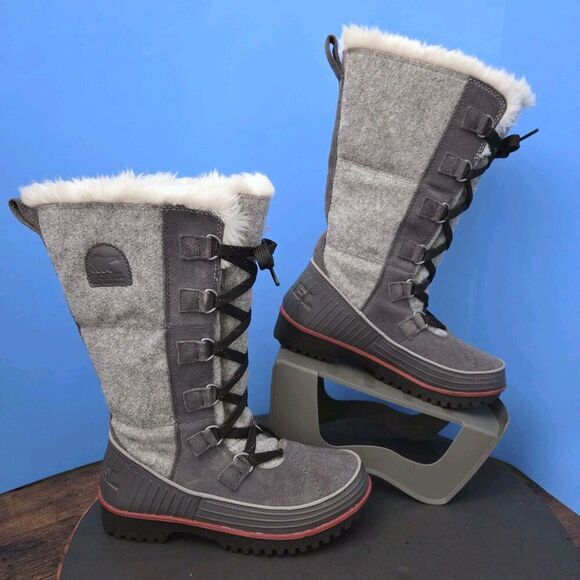 Sorel Tivoli High II Boots Women’s 6 Grey Suede Felt with Faux Fur Lining - Picture 4 of 12